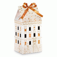 Boite cadeau Maison de fête dorure cuivre ruban satin 12x10x17/23,5cm - par 12