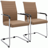 CLP Lot de 2 chaises cantilever Hakon aspect cuir Métal HBT: 90x55x62 cm Marron clair - marron métal 328966 CLP Lot de 2 chaises cantilever Hakon aspect cuir Métal HBT: 90x55x62 cm Marron clair - marron métal 328966