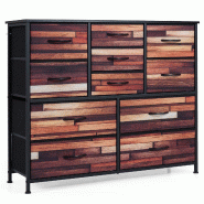 COSTWAY Commode avec 11/14 tiroirs, meuble de rangement avec tiroirs tissu, cadre métallique et surface bois, 100 x 30 x 82 cm - marron métal VL3251 COSTWAY Commode avec 11/14 tiroirs, meuble de rangement avec tiroirs tissu, cadre métallique et surface bois, 100 x 30 x 82 cm - marron métal VL3251
