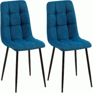 Décoshop26 - Lot de 2 chaises de salle à manger coutures décoratives carrées assise en tissu bleu pieds en métal noir 10_0001574 - bleu métal 30