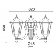 Luminaire pour mât 3 bras elite 6 ip43 e27 3x70w blanc