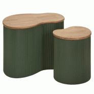 Mauro Ferretti Tables Basses Frankfurt Green - Structure En Bois D'Hévéa Et Métal, 87 X 53 X 32 Cm / 50 X 35 X 28 Cm - Design Organique - 142984000V