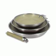 Menastyl - Lot 3poêles aglae 20/24/ 28cm en acier inoxydable vert avec poignée - 3256391059463
