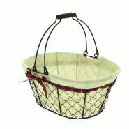 Panier ovale "Ecossais" métal grillagé noir tissu écru 36x25x15cm - par 20