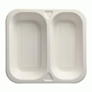 Papstar 4 lots de 50 Plateaux canne à sucre 1250 ml 2 compart. 4,2 cm x 24,5 cm x 26,5 cm - blanc Bagasse 89236
