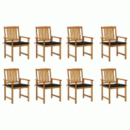 VidaXL Chaises De Jardin Avec Coussins Lot De 8 Bois D Acacia Solide - noir 3078173