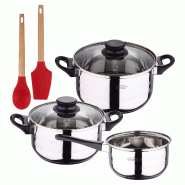 BERGNER - Batterie de cuisine 5 pièces 16/18/20cm en acier inoxydable compatible induction avec EXCALIBUR Jeu de 2 ustensiles de cuisine - inox PK8923