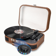 BM Sonic Platine Vinyle Disques 33,45,78 trs, multifonction Bluetooth rétro TD14, Encoding, Port USB, Cuir marron, Jeu de Lumière OVNI - 3666638036636