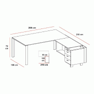 Bureau de direction X7 avec retour et caisson - Officity - 210, Noyer canaletto, Gauche, Non_1