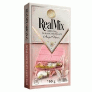 Carton de 28 tablettes | REALMIX Chocolat Rose Angel Hair Dubaï au lait, pistaches et barbe à papa | Fabriqué à Dubaï U.A.E. | 160 g - 9120060950945