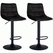 Décoshop26 - Lot de 2 tabourets de bar en velours noir base métal noir réglable en hauteur et repose-pieds TDB10628 - noir 3002468932692