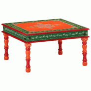 Décoshop26 - Table basse design artisanal rétro et décoratif en bois de manguier massif peint à la main orange DEC039904 - Bois massif 3000264655999
