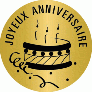 Etiquette cadeau adhésive Joyeux Anniversaire or gâteau noir Ø35mm - par 500