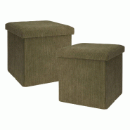 WellHome - Pack de 2 tabourets de rangement vert foncé 38x38x38 cm - vert polyester PK7401