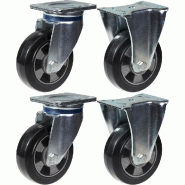152mm 6" roulettes en caoutchouc noir pivotantes et fixes capacité 1320kg, set de 4 152mm 6" roulettes en caoutchouc noir pivotantes et fixes capacité 1320kg, set de 4