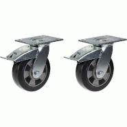 152mm 6" roulettes pivotantes en caoutchouc noir avec frein, capacité de charge de 660kg, jeu de 2 152mm 6" roulettes pivotantes en caoutchouc noir avec frein, capacité de charge de 660kg, jeu de 2