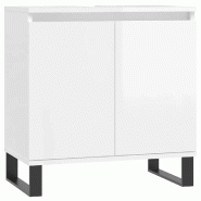 Helloshop26 - Armoire de bain rectangulaire moderne rangement 58 x 33 x 60 cm finition brillante en bois blanc 02_0049030 - blanc Bois massif 30002356