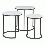 Helloshop26 - Lot de 3 tables basses gigognes noir effet marbre blanc - noir métal 3000224866540