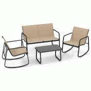 Helloshop26 - Lot de 4 meubles de jardin avec chaises à bascule ergonomiques 72 x 61 x 80 cm ambiance cosy en métal marron 20_0011909 - marron verre