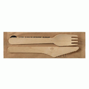 Kit couverts 2 en 1 (couteau, fourchette) bois naturel 16,5cm - par 500