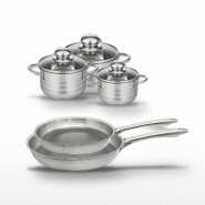 Lot de 2 poêles 24/28 cm & 3 faitouts Elo Relief Passion - gris Acier inoxydable 18/10 3176239954029