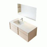 Meuble de Salle de Bain avec Vasque en Pierre Frittée, Meuble Sous-Vasque Suspendu et Miroir 120×55 cm【RW849-120K】 - 0784931050272