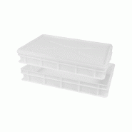 MOLDICA 2 boîtes empilables pour la levée du pain et des pizzas + 1 couvercle, polyéthylène, 60 x 40 x 10, blanc - plastique polypropylène PCOOK2