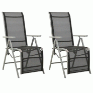 VidaXL Chaises De Jardin Lot De 2 Textilène Et Aluminium Argenté - noir 312197