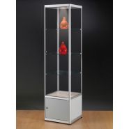 Vitrine colonne argent l 50 cm avec rangement et eclairage led_1