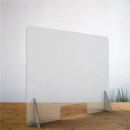 Vitre de Protection Plexiglass 4 mm Transparent MM H 60 x L 80 cm + 2 Pieds - Réf : 490703 - Ouverture « passe-documents »_0