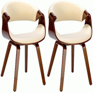 Décoshop26 - Lot de 2 chaises de salle à manger avec accoudoirs design rétro en PVC crème et bois marron 10_0007343 - beige Bois massif 3000266062108