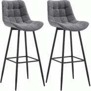 Décoshop26 - Lot de 2 tabourets de bar coutures décoratives carrées avec repose-pieds en tissu gris foncé quatre pieds en métal 10_0006536 - gris