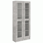 Helloshop26 - Armoire à vitrine contemporaine range-livres 82,5 x 30,5 x 185,5 cm en bois d'ingénierie gris béton 02_0047763 - gris verre 300023494