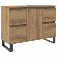 Helloshop26 - Armoire de lavabo de salle de bain chêne artisanal 80 x 33 x 60 cm design industriel avec rangement pratique en bois 02_0051119 - Bois
