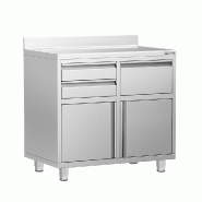 Meuble inox pour machine à café - 1000 x 600 mm - 2 tiroirs - Knock box