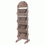 Présentoir Héritage en pin vieilli - 4 bacs avec bandeau - L54xP60xH200cm