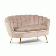 RATTATAN Canapé 2 places en velours, design coquille, pieds en métal doré, canapé élégant et confortable pour salon et espaces professionnels �