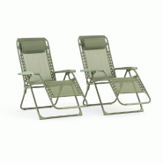 RATTATAN Lot de 2 chaises longues inclinables en textilène avec coussin repose-tête, pliables, légères pour jardin, terrasse, piscine Vela/Vert sa