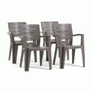 RATTATAN Set de 4 chaises monobloc en polypropylène avec fibre de verre, effet bois, empilables pour extérieur et jardin, bar et restaurant - Anita RATTATAN Set de 4 chaises monobloc en polypropylène avec fibre de verre, effet bois, empilables pour extérieur et jardin, bar et restaurant - Anita