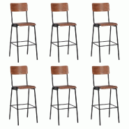 VidaXL Chaises de bar lot de 6 contreplaqué solide et acier Modèle Atlas Soleil Pro - 3054563