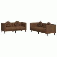 VidaXL Ensemble de canapés 2 pcs avec coussins marron velours Modèle Elvélis - 3209266