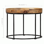 VidaXL Table basse Bois de manguier massif et acier 50x40 cm Modèle Atlas Office Pro Métal - 246672XL