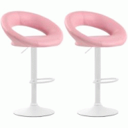 CLP Lot de 2 Tabourets de bar Olinda en similicuir hauteur réglable et siège pivotant Rose/Blanc - violet polyester 320283 CLP Lot de 2 Tabourets de bar Olinda en similicuir hauteur réglable et siège pivotant Rose/Blanc - violet polyester 320283