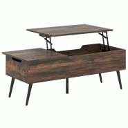 COSTWAY Table avec plateau relevable, 2 rangements cachés, bureau flip-top 111x48x40-53,5cm, Rouille - marron Bois manufacturé VH34848OR