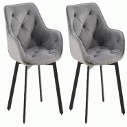 Décoshop26 - Lot de 2 chaises de salle à manger assise pivotante en velours gris foncé motif matelassé cadre métal 10_0007631 - gris métal 30002