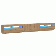 Helloshop26 - Lot de 3 meubles TV avec éclairage LED design moderne 300 x 35 x 40 cm en bois d'ingénierie chêne artisanal 02_0055890 - Bois massif