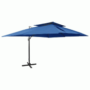 Helloshop26 - Parasol déporté à double toit 400 x 300 cm bleu 02_0008567 - bleu aluminium 3000457147768