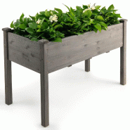 Helloshop26 - Potager sur pieds 123 x 59 x 76 cm pour jardinage ergonomique élégant en bois sapin gris 20_0012193 - gris Bois massif 3000227110183