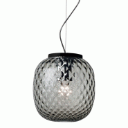 ROSSINI ILLUMINAZIONE Oban Suspension Noire Avec Verre Balloton Fumé E27 Ip20 - Lampe Design Elégante - Structure En Métal Et Verre Soufflé - gris