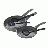 San Ignacio - Ensemble de poêles (20, 24 et 28 cm, Trébol en aluminium embouti avec ensemble d’ustensiles de cuisine en nylon) - aluminium Q4030